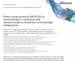 Phase I study protocol: NKTR-255 as monotherapy or combined with daratumumab or rituximab in hematologic malignancies